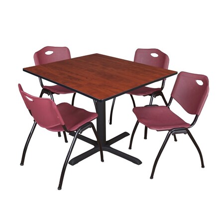Cain Cain Square Table & Chair Set, Wood, Metal, Plastic Top, Cherry TB4848CH47BY